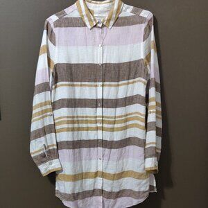 Rachel Zoe 100% Linen Striped Shirt Dress With Roll Tab Sleeves SIZE LAR…